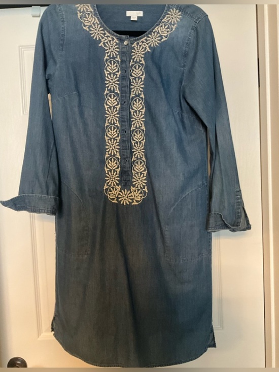 J. Jill Dresses & Skirts - J Jill Denim Tunic Dress with Ivory Embroidery